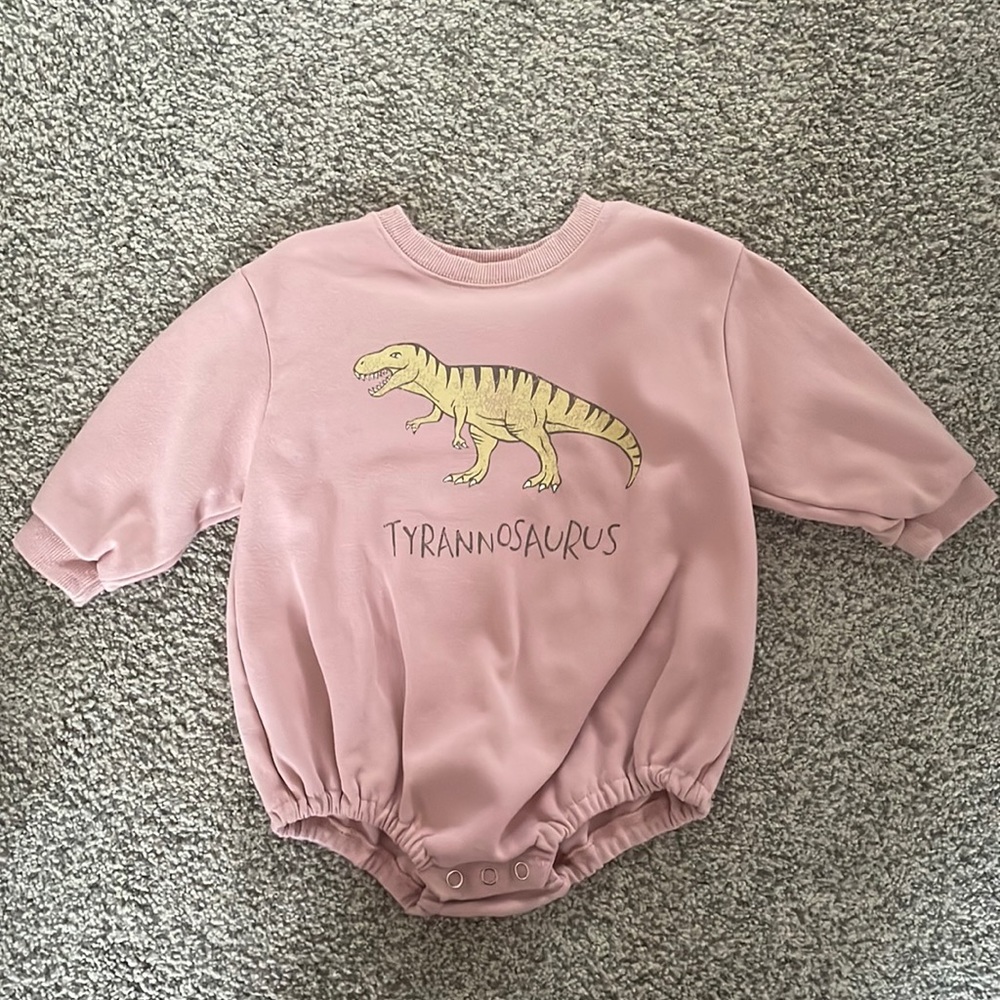 Baby Original Dinosaur Sweatshirt Romper (4-15m) - Pink Tyrannosaurus